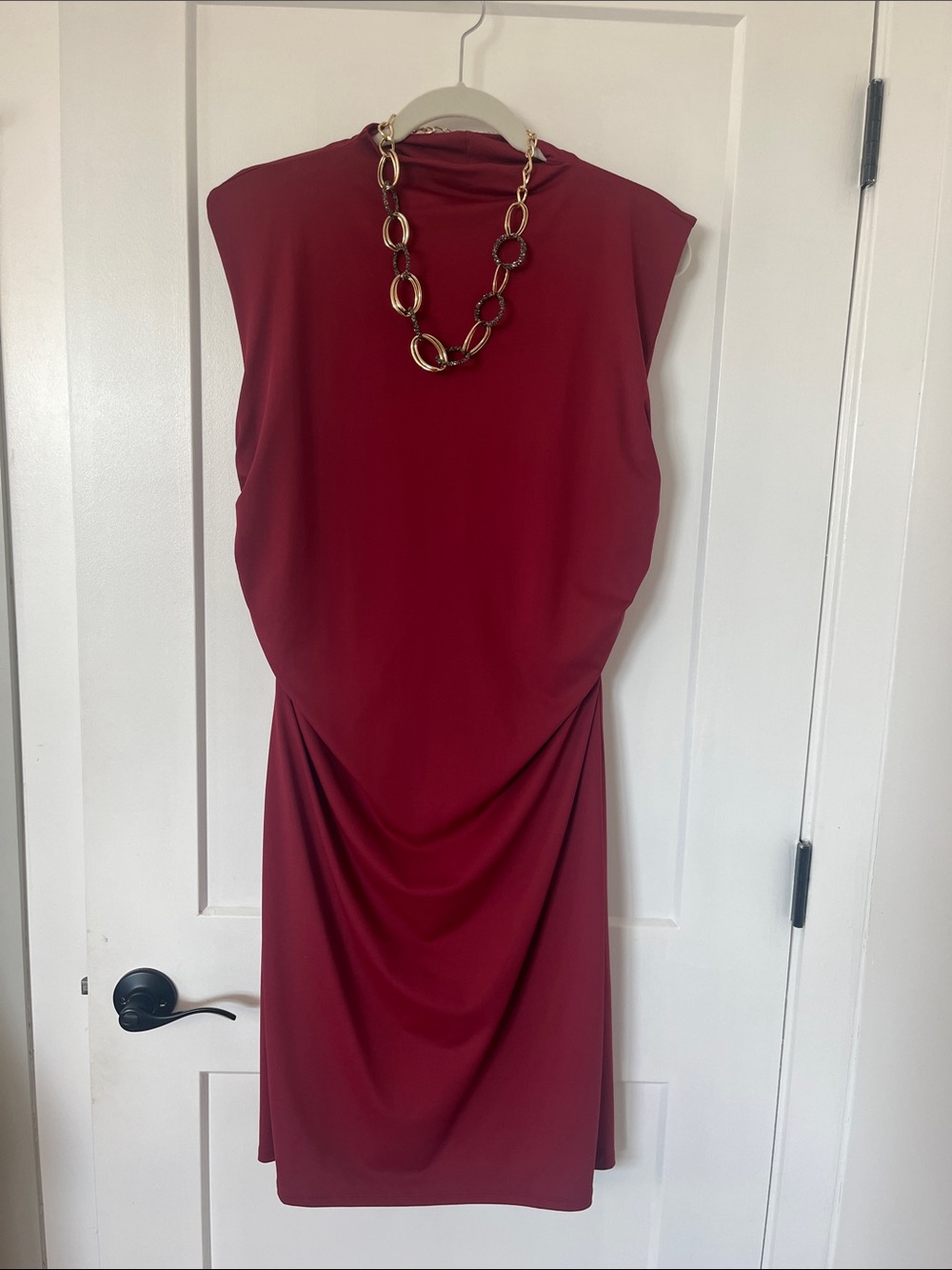 Sleeveless Midi Dress in Wine Red with Draped Side